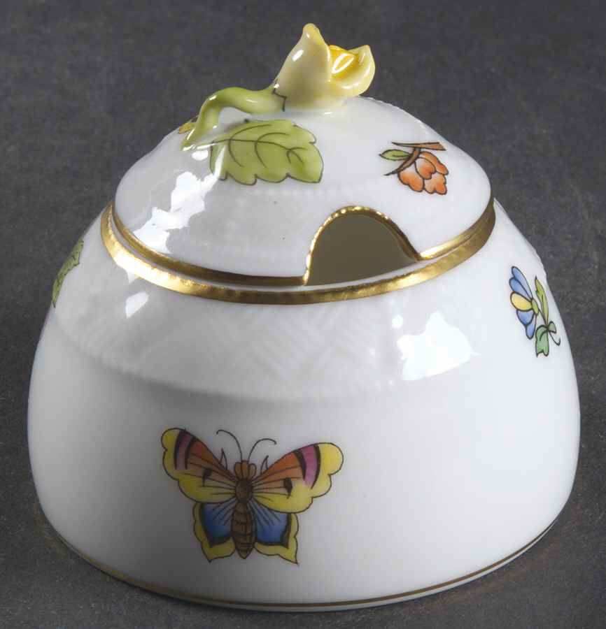 Queen Victoria (Green Border) Honey Pot with Lid by Herend-1