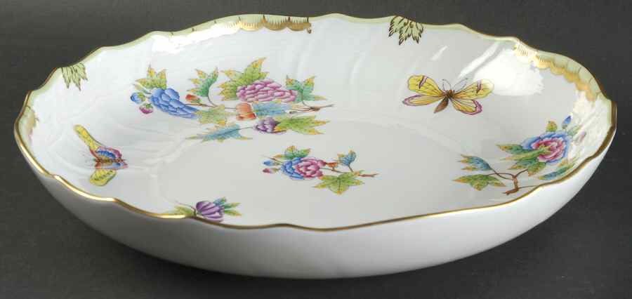 Queen Victoria (Green Border) 10" Round Vegetable Bowl by Herend-1