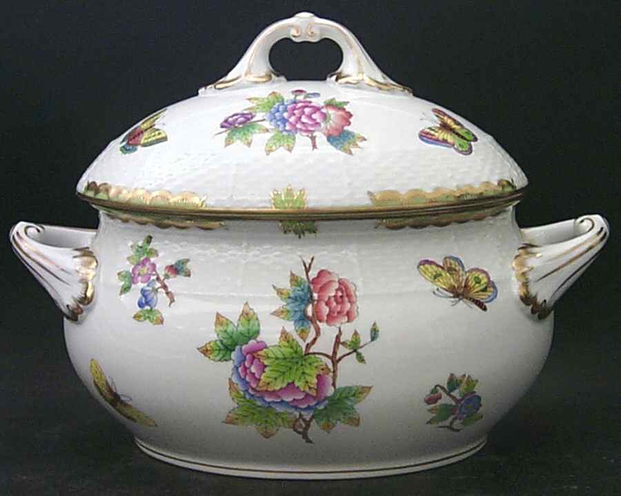 Queen Victoria (Green Border) Oval Covered Vegetable by Herend-1