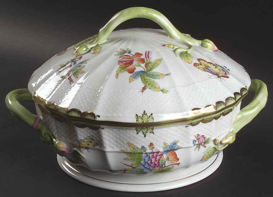 Queen Victoria (Green Border) Round Covered Vegetable by Herend-1
