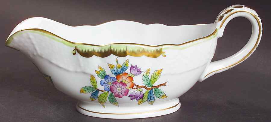 Queen Victoria (Green Border) Open Sauce Boat by Herend-1
