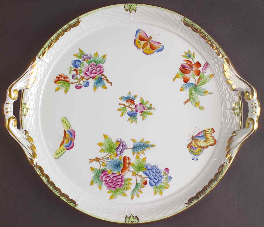 Queen Victoria (Green Border) Round Tray by Herend-1