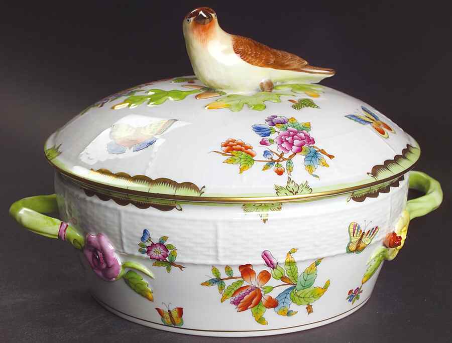 Queen Victoria (Green Border) Round Covered Vegetable by Herend-1