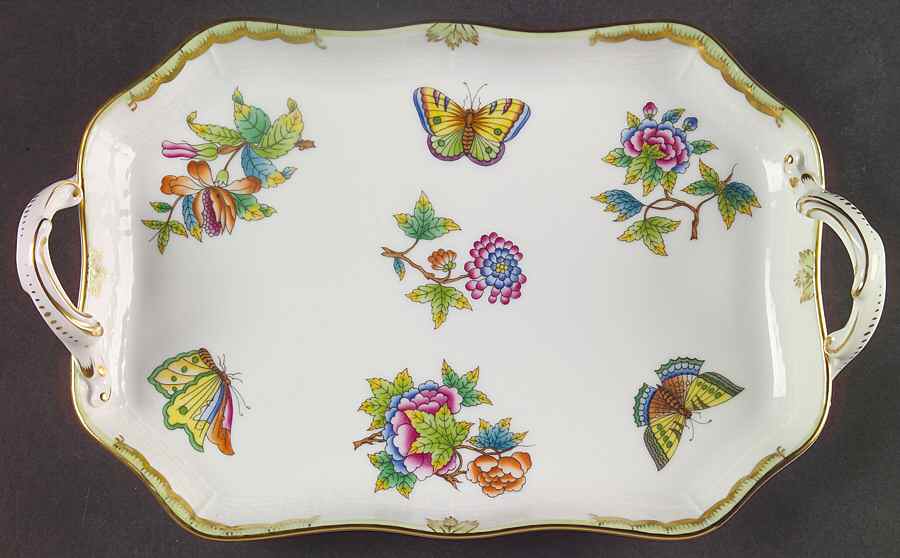 Queen Victoria (Green Border) 9" Rectangular Serving Platter by Herend-1