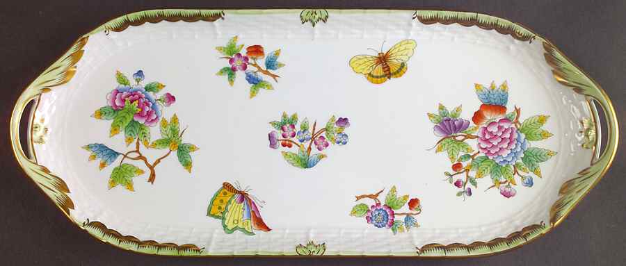 Queen Victoria (Green Border) 14" Sandwich Tray by Herend-1