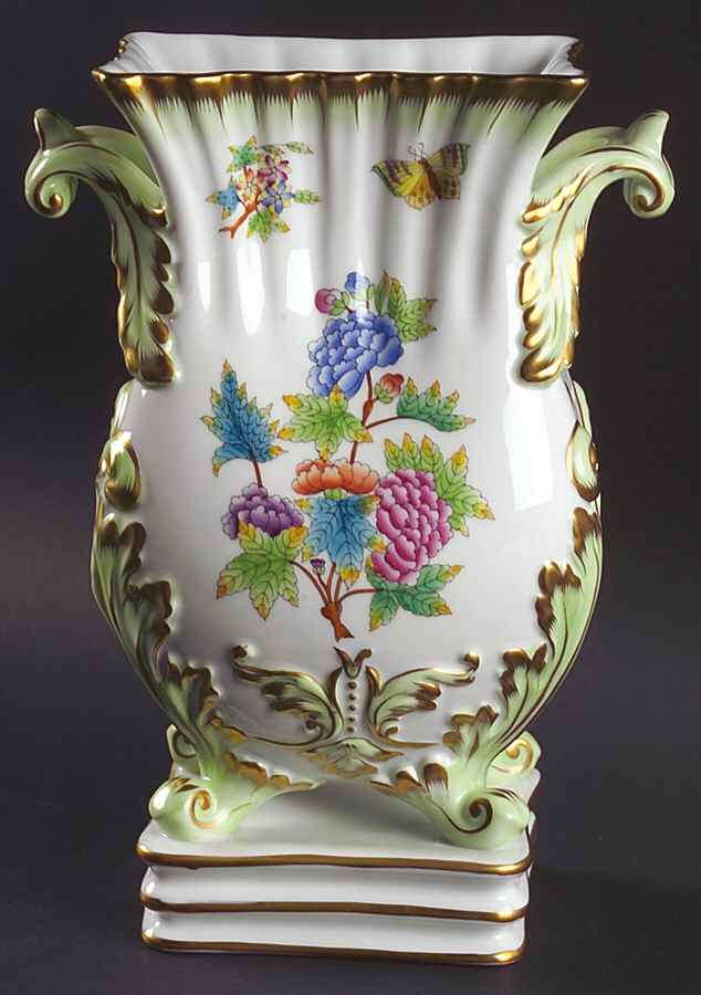 Queen Victoria (Green Border) 10" Footed Vase by Herend-1