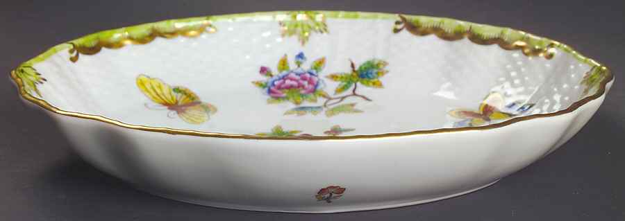 Queen Victoria (Green Border) 8" Oval Vegetable Bowl by Herend-1