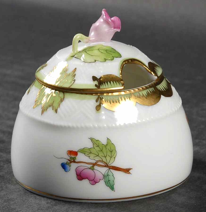 Queen Victoria (Green Border) Honey Pot & Lid by Herend-1
