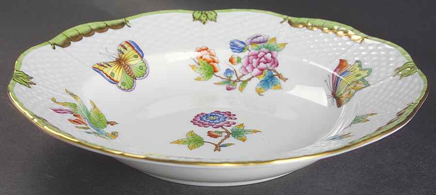 Queen Victoria (Green Border) Rim Soup Bowl by Herend-1