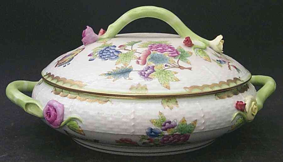 Queen Victoria (Green Border) Round Covered Vegetable by Herend-1