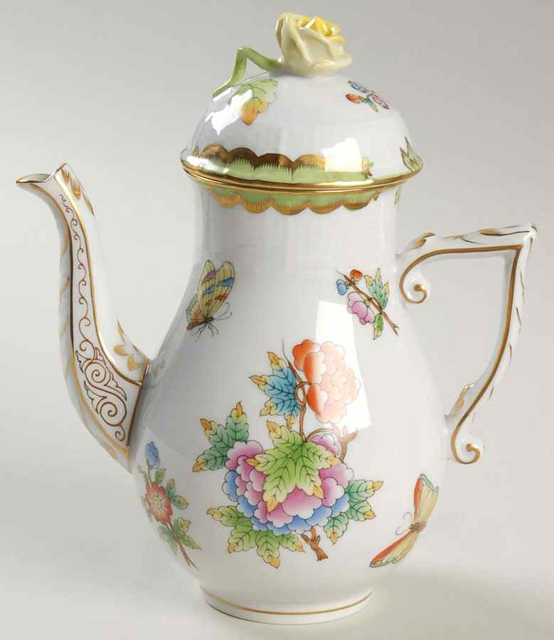 Queen Victoria (Green Border) Small Coffee Pot & Lid by Herend-1