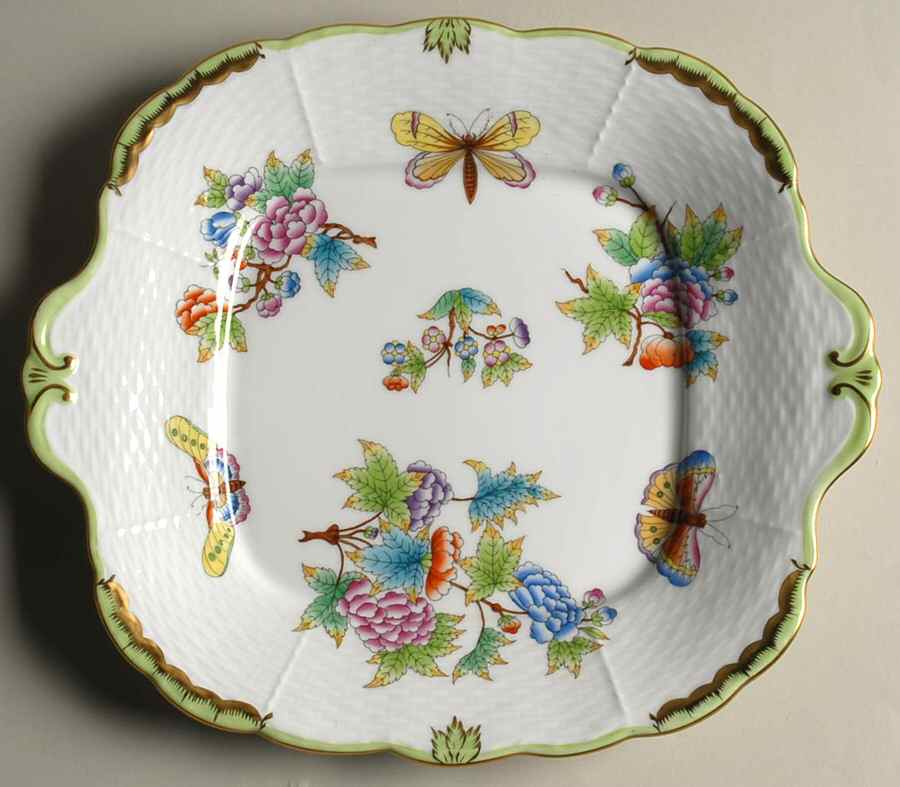 Queen Victoria (Green Border) Cake Plate by Herend-1