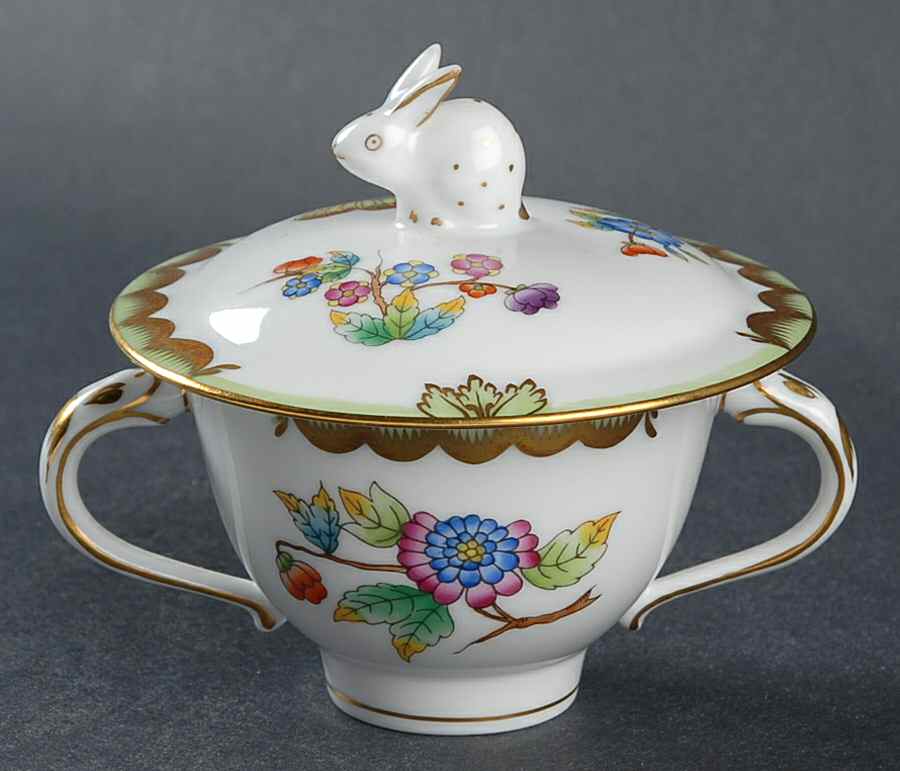 Queen Victoria (Green Border) Individual Sugar Bowl & Lid by Herend-1