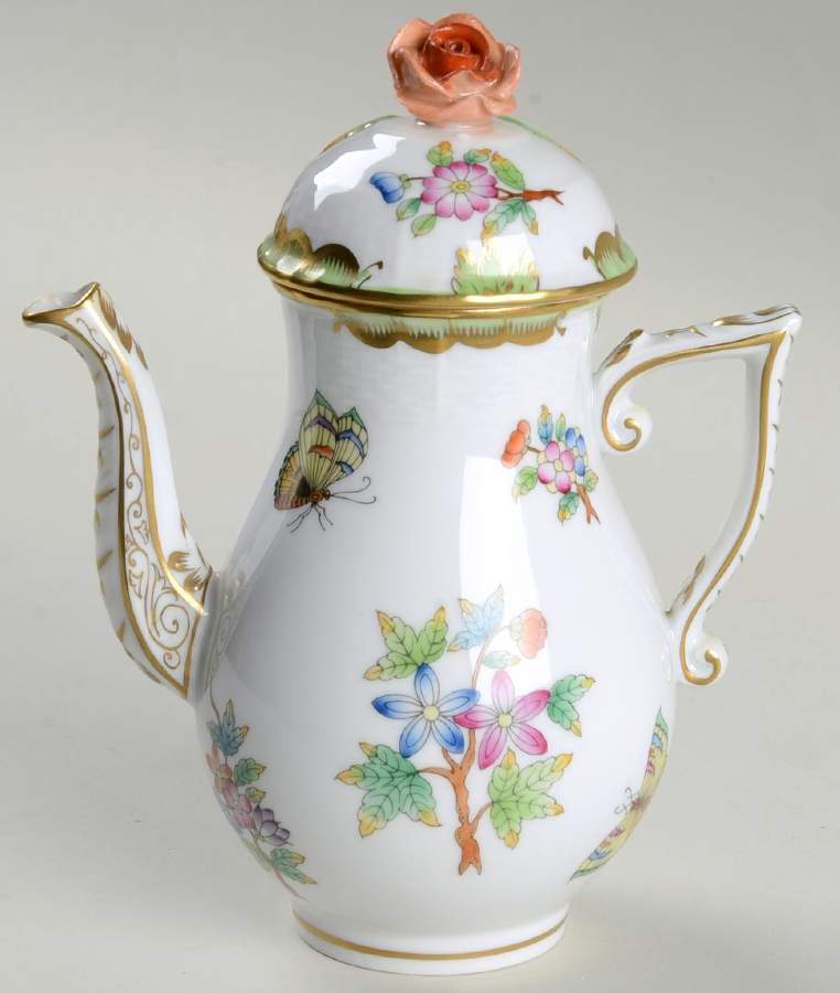 Queen Victoria (Green Border) Individual Coffee Pot & Lid by Herend-1