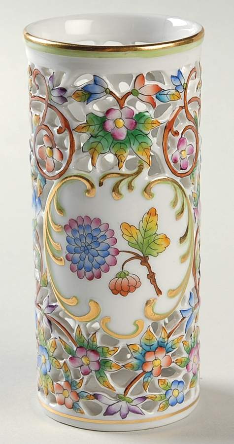 Queen Victoria (Green Border) 4" Pierced Vase by Herend-1
