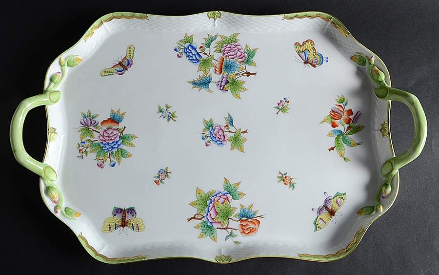Queen Victoria (Green Border) 18" Rectangular Serving Platter by Herend-1