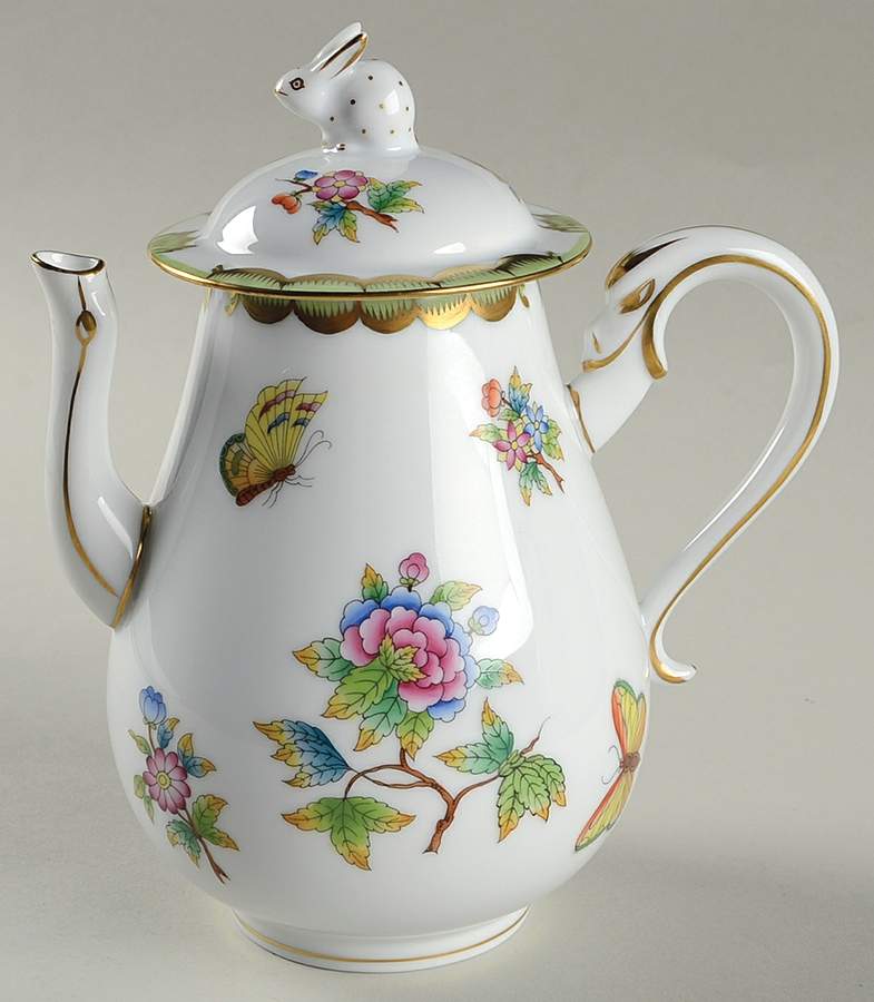Queen Victoria (Green Border) Individual Coffee Pot & Lid by Herend-1