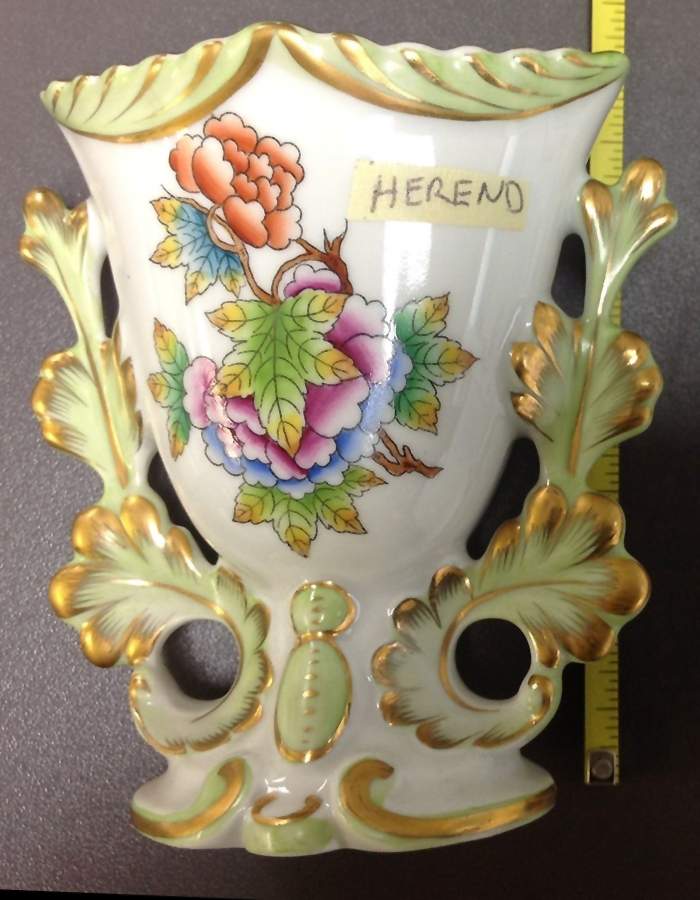 Queen Victoria (Green Border) 4" Vase by Herend-1