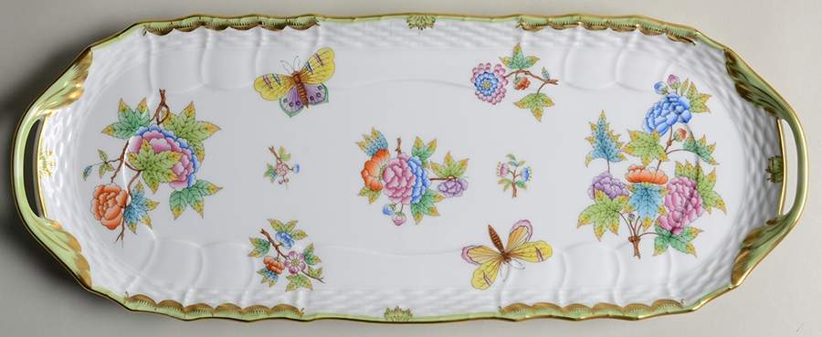 Queen Victoria (Green Border) 17" Sandwich Tray by Herend-1