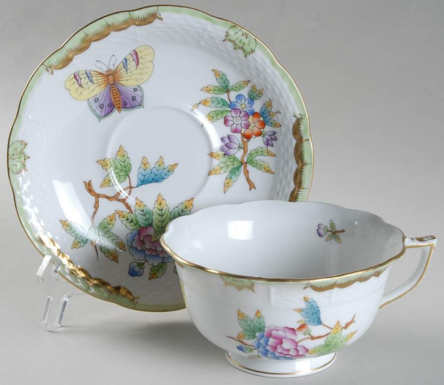 Queen Victoria (Green Border) Breakfast Cup & Saucer Set by Herend-1