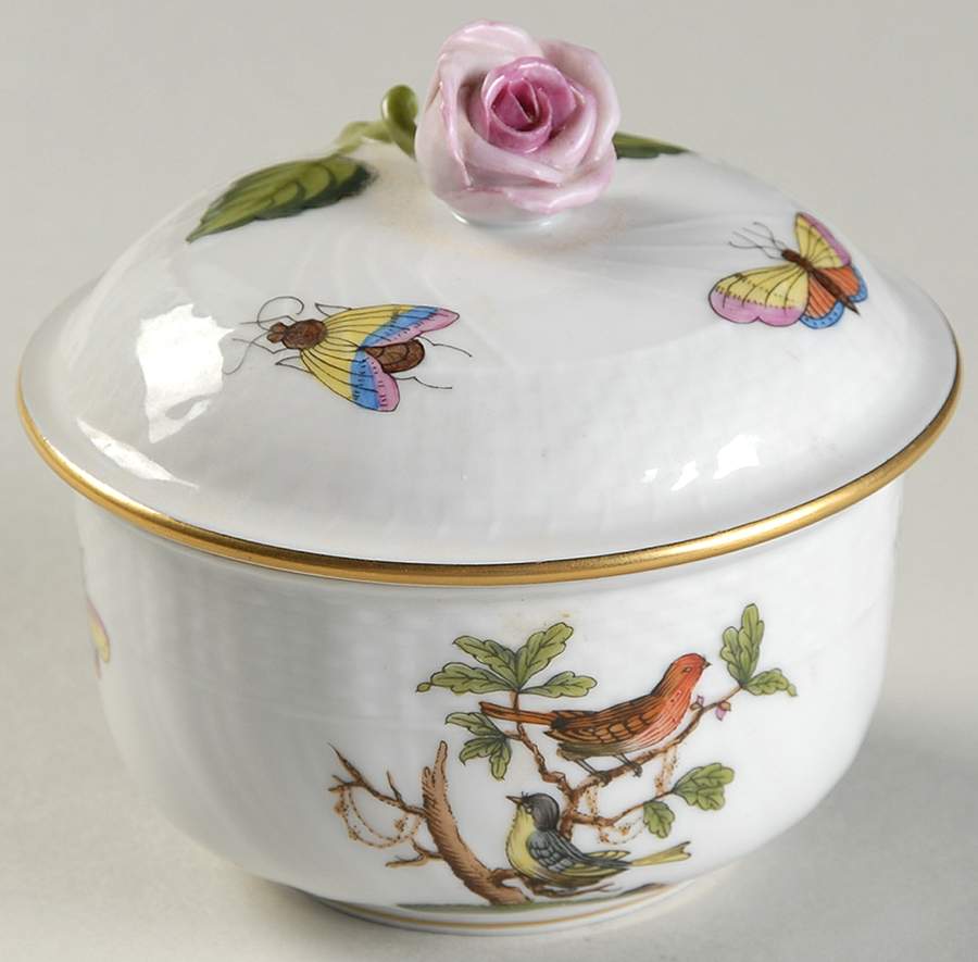 Queen Victoria (Green Border) Mini Sugar Bowl & Lid by Herend-1