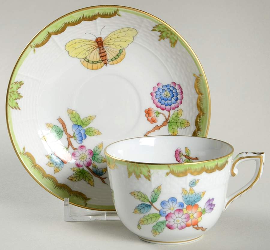 Queen Victoria (Green Border) Mocha Cup & Saucer Set by Herend-1