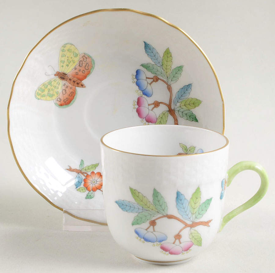 Queen Victoria Older (VA) Flat Demitasse Cup & Saucer Set by Herend-1