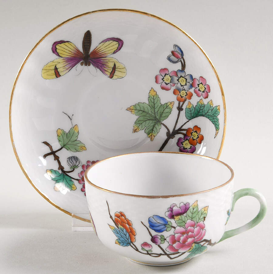 Queen Victoria Older (VA) Flat Cup & Saucer Set by Herend-1