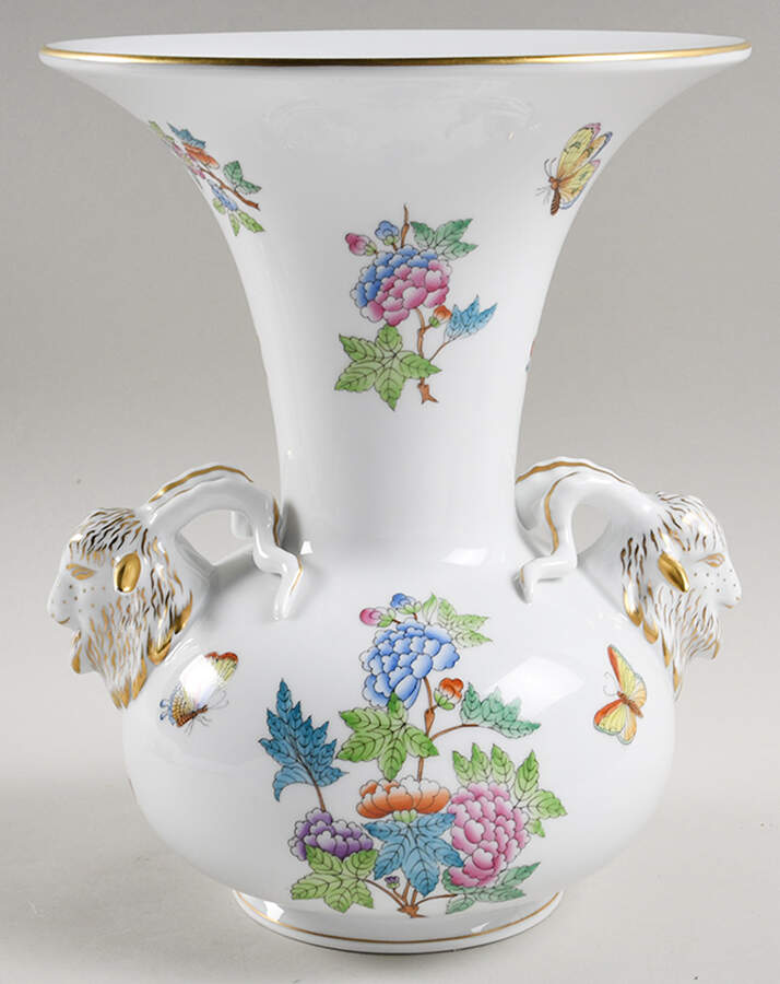 Queen Victoria Older (VA) 10" Vase with Ram's Head Handles by Herend-1
