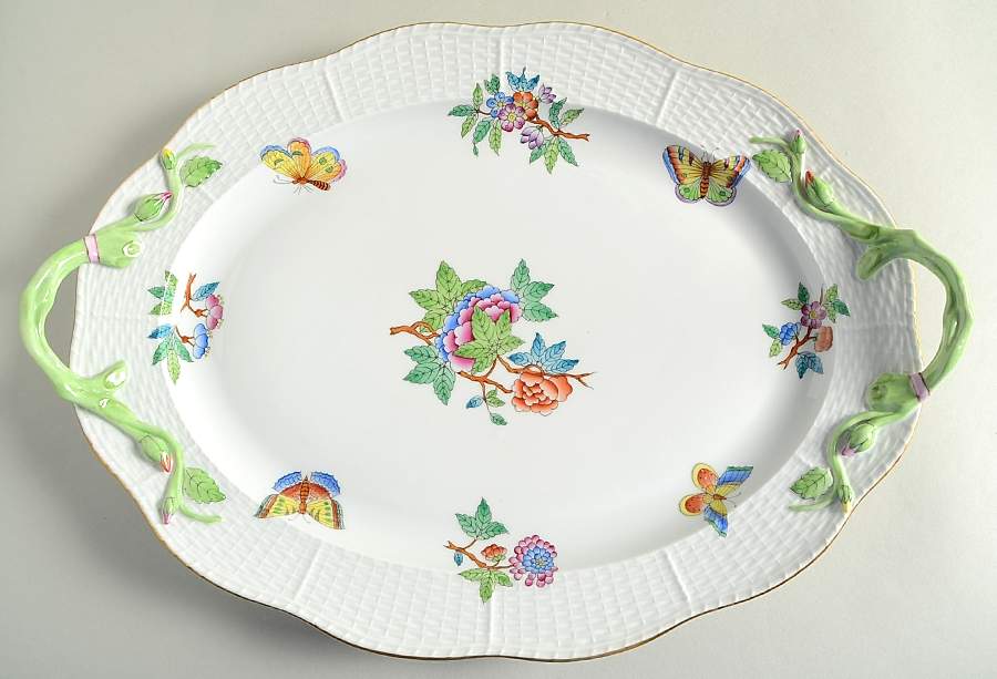 Queen Victoria Older (VA) 15" Oval Handled Platter by Herend-1