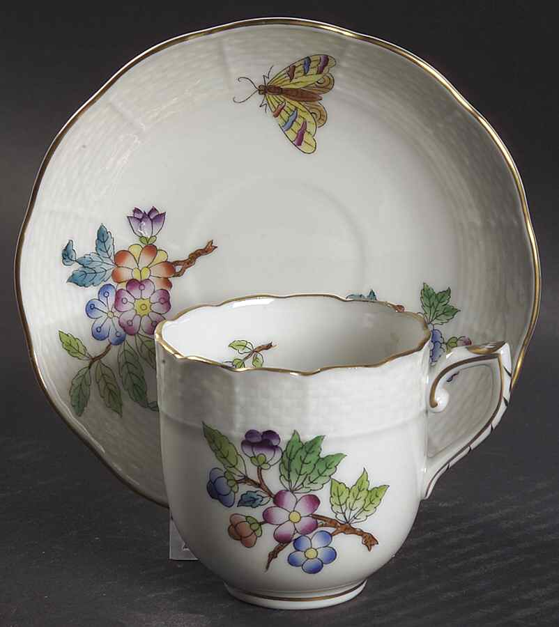 Queen Victoria Older (VA) Flat Demitasse Cup & Saucer Set by Herend-1