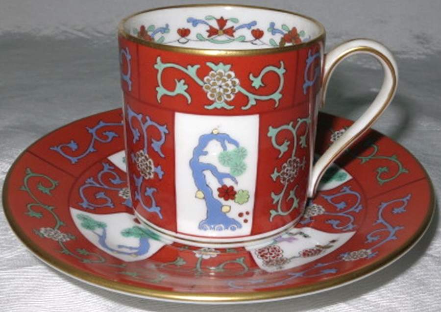 Red Dynasty (G) Flat Demitasse Cup & Saucer Set by Herend-1