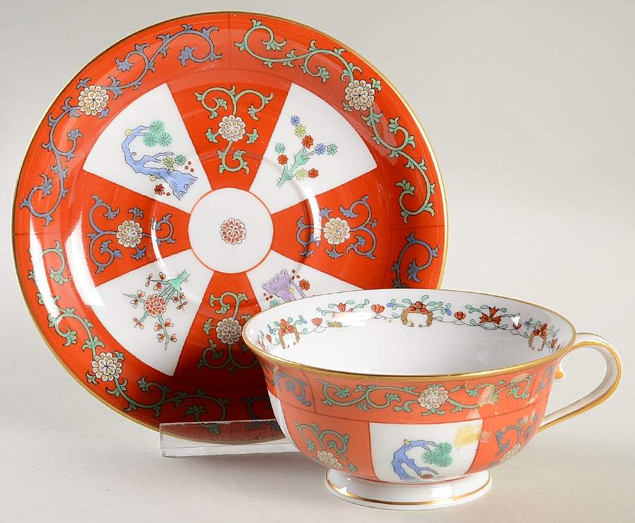 Red Dynasty (G) Footed Cup & Saucer Set by Herend-1