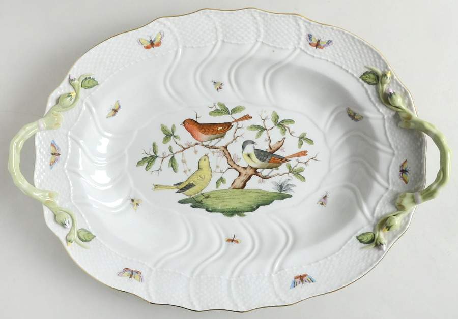 Rothschild Bird (RO) 17" Oval Handled Platter by Herend-1
