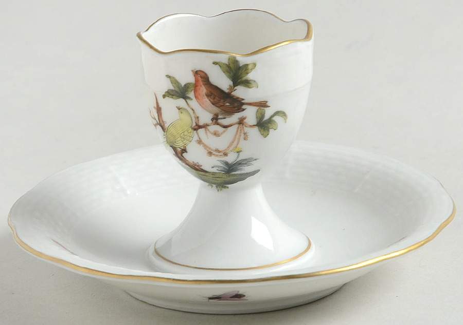 Rothschild Bird (RO) Egg Cup with Attached Underplate by Herend-1