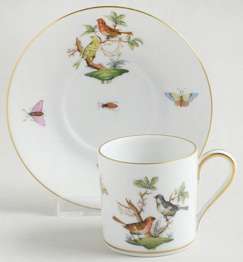 Rothschild Bird (RO) Flat Demitasse Cup & Saucer Set by Herend-1