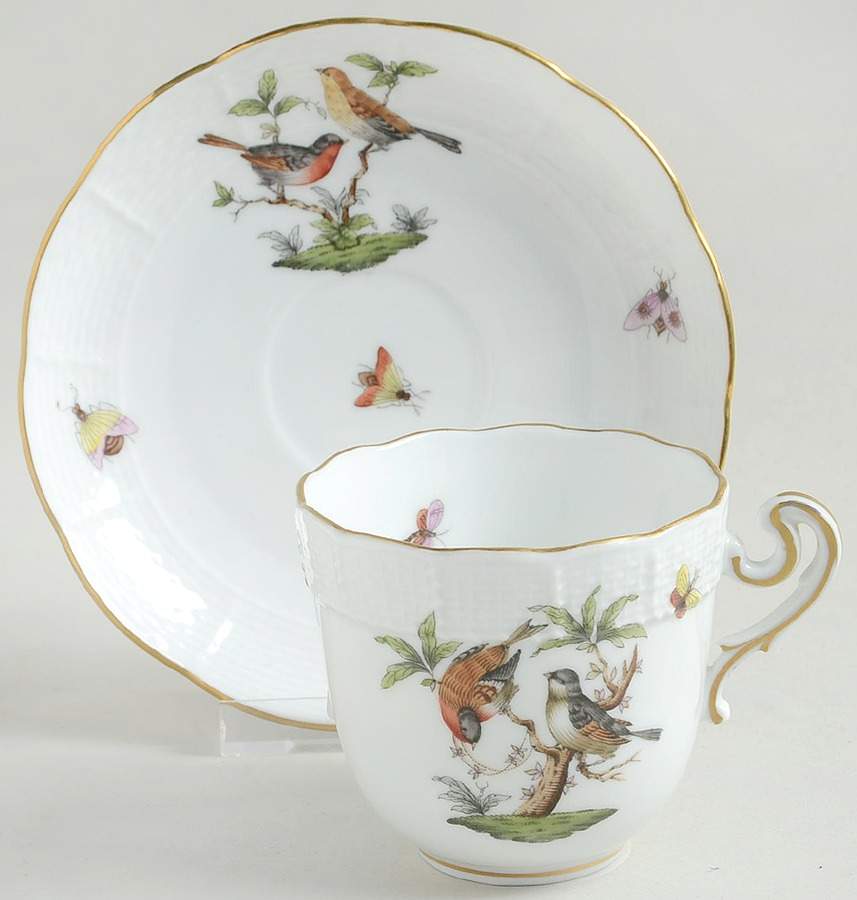 Rothschild Bird (RO) Chocolate Cup & Saucer Set by Herend-1