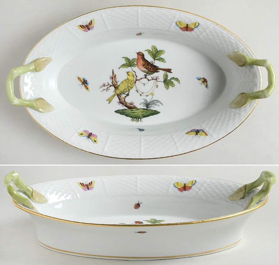 Rothschild Bird (RO) Oval Handled Bread Dish by Herend-1
