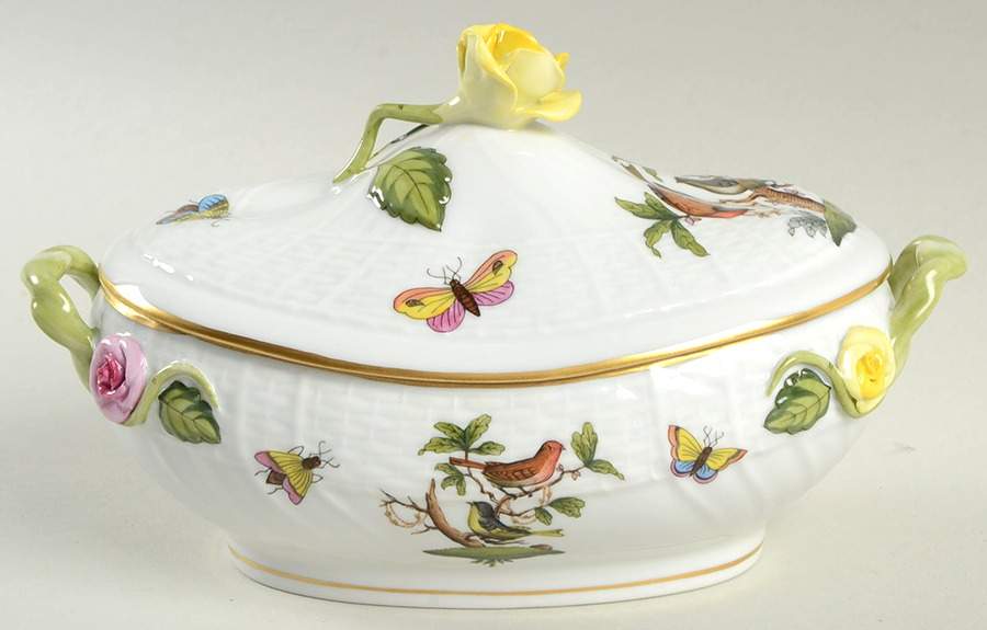Rothschild Bird (RO) Oval Bon Bon & Lid 5" by Herend-1