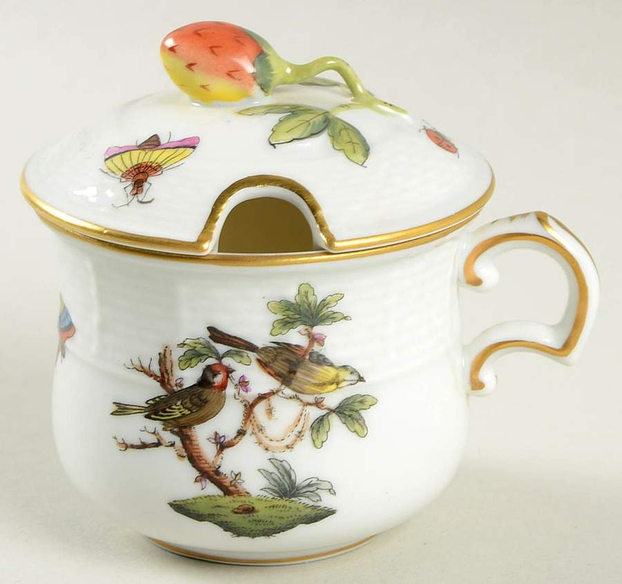 Rothschild Bird (RO) Pot de Creme (2 Pc)-Lid & Base by Herend-1