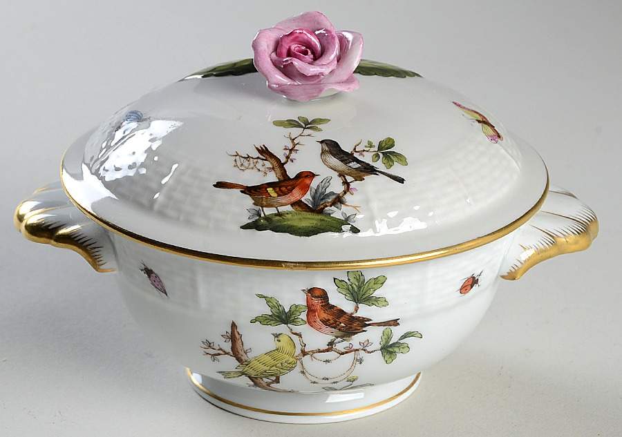 Rothschild Bird (RO) Cream Soup Bowl & Lid Set by Herend-1
