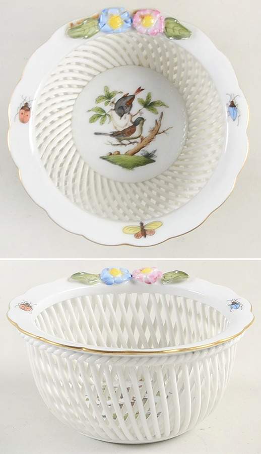 Rothschild Bird (RO) 4" Small Round Open Weave Basket by Herend-1