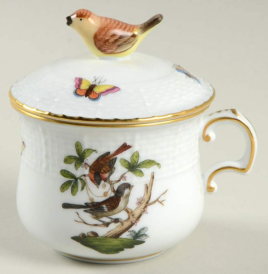 Rothschild Bird (RO) Pot de Creme (2 Pc)-Lid & Base by Herend-1