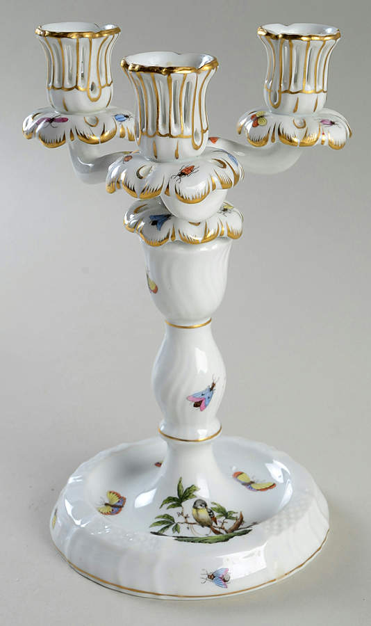 Rothschild Bird (RO) 9" Three Light Candlestick (Uses a Candle Arm) by Herend-1