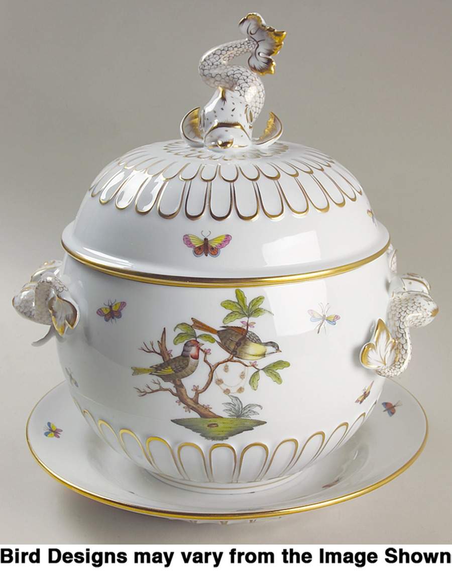 Rothschild Bird (RO) Dolphin Tureen wLid & Underplate by Herend-1