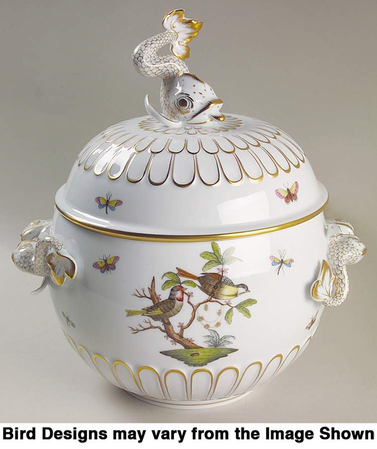 Rothschild Bird (RO) Dolphin Handle & Finial Tureen & Lid by Herend-1