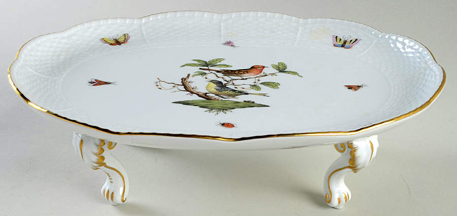 Rothschild Bird (RO) 10" 4 Toed Oval Tray by Herend-1