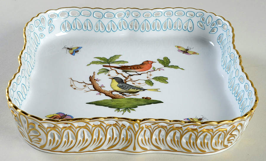 Rothschild Bird (RO) Square Openwork Gallery Tray by Herend-1