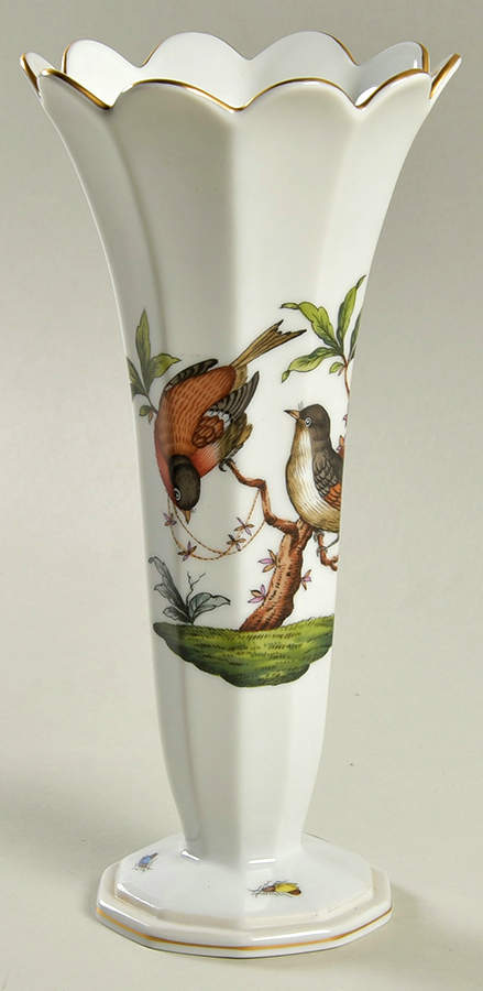 Rothschild Bird (RO) 8" Scalloped Vase by Herend-1