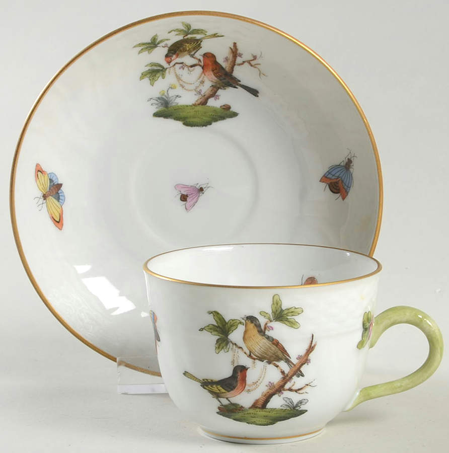 Rothschild Bird (RO) Flat Demitasse Cup & Saucer Set by Herend-1